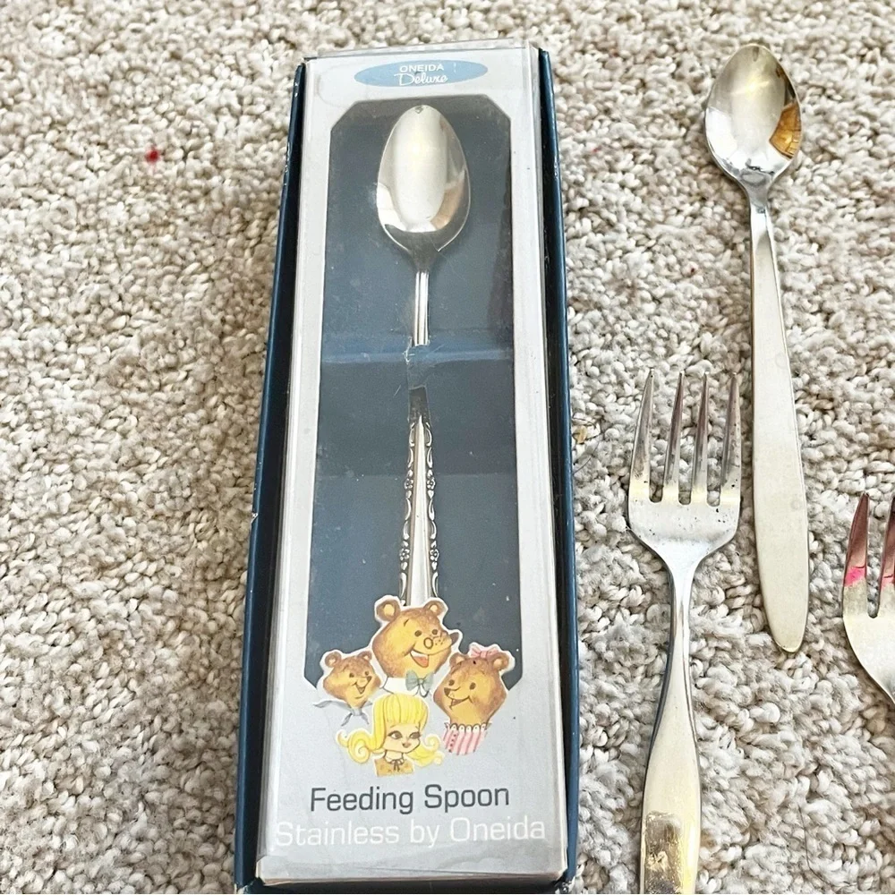 Vintage Baby Toddler Spoon & Fork Disney Oneida Leonard Stainless LOT of 7
